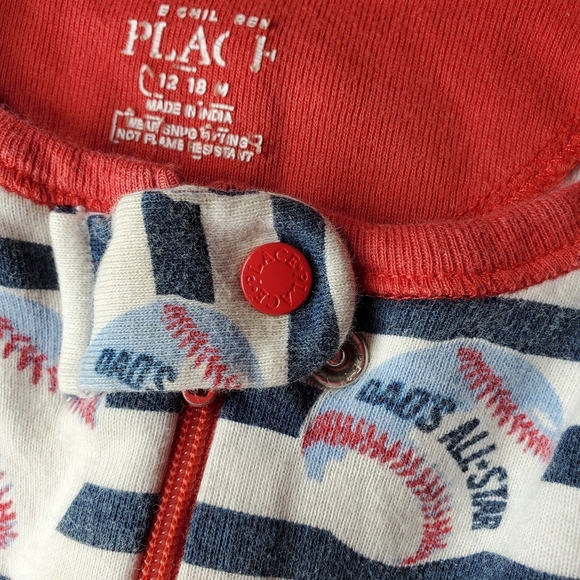 The Children's Place Size 12-18m 100% Cotton Dad's All Star Baseball Footed PJs - Picture 3 of 8